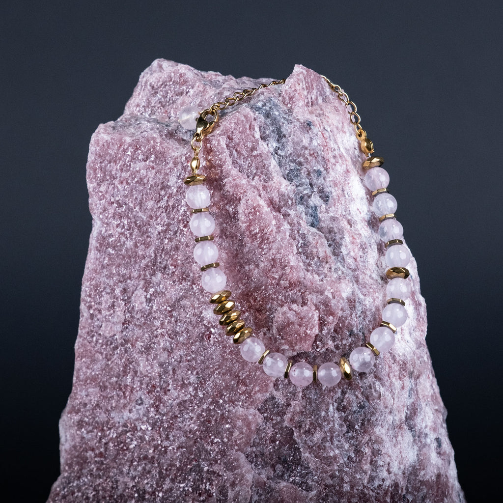 Heart Opening Moment – Rose Quartz Necklace Bracelet (Gold Version)