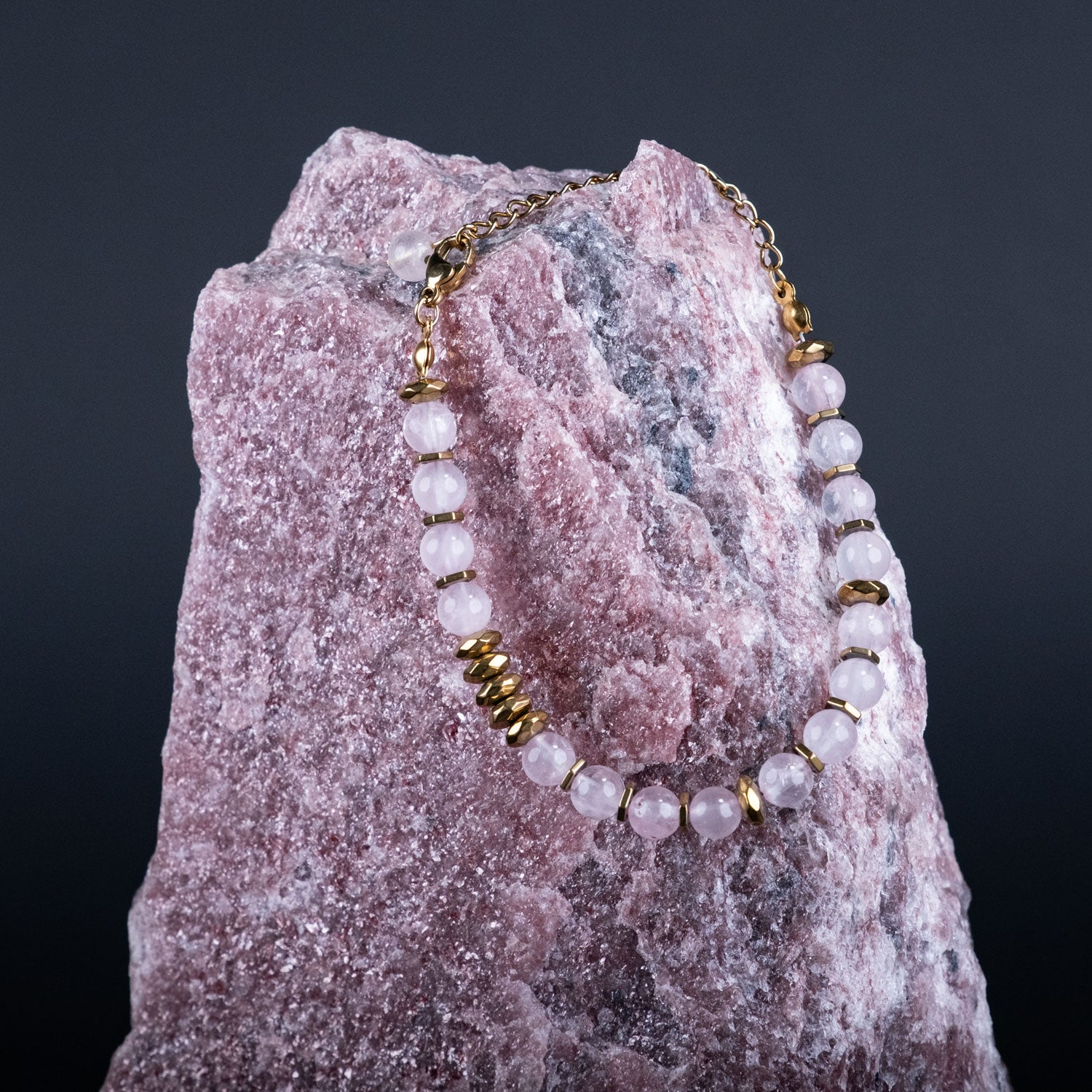 Heart Opening Moment – Rose Quartz Necklace Bracelet (Gold Version)