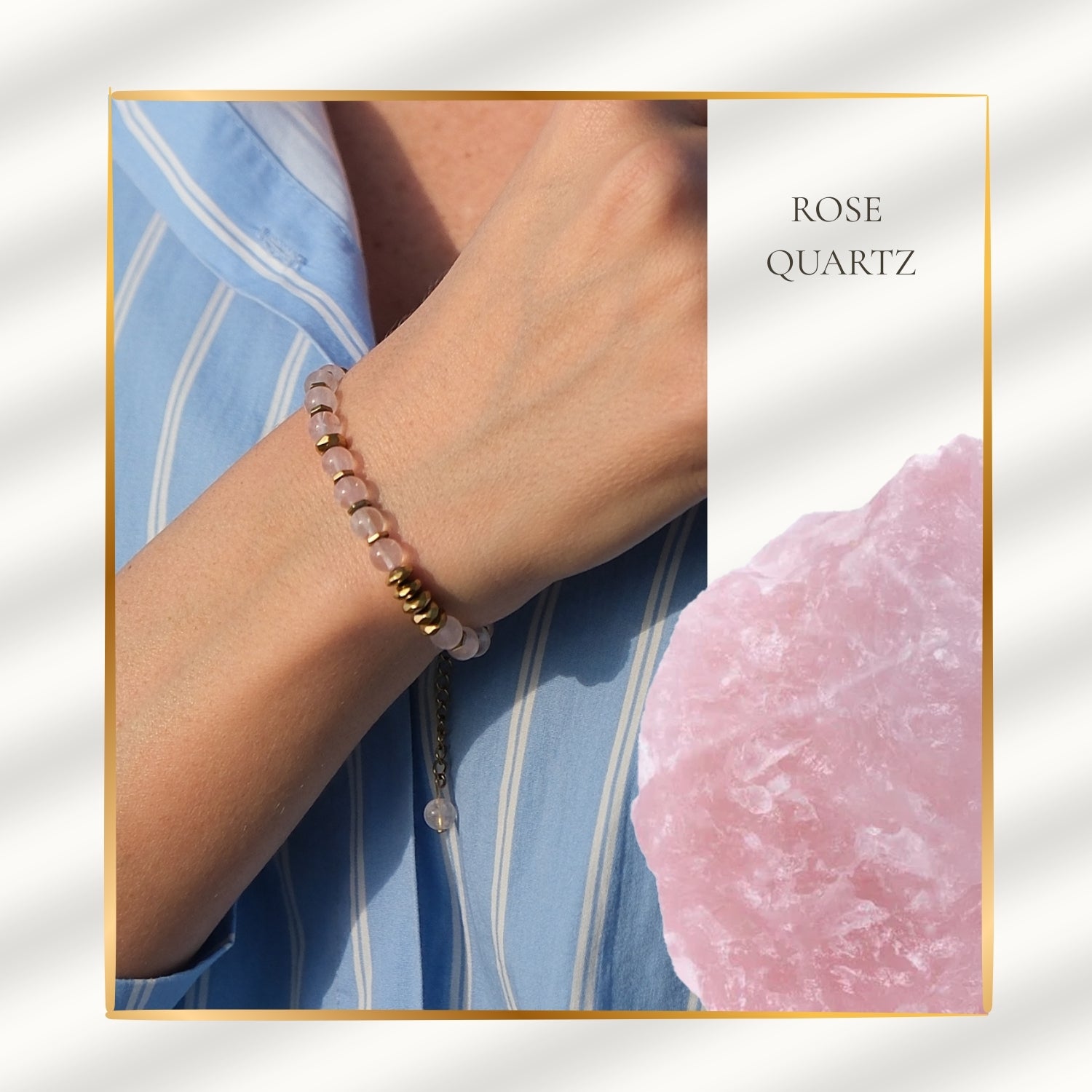 Heart Opening Moment – Rose Quartz Necklace Bracelet (Gold Version)