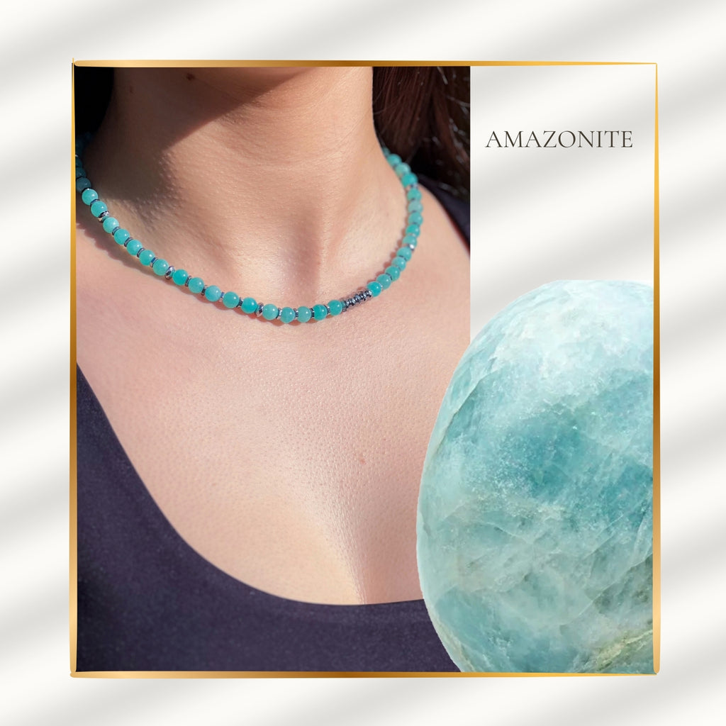 Fresh Start Moment – Amazonite Necklace (Silver Hematite Version)