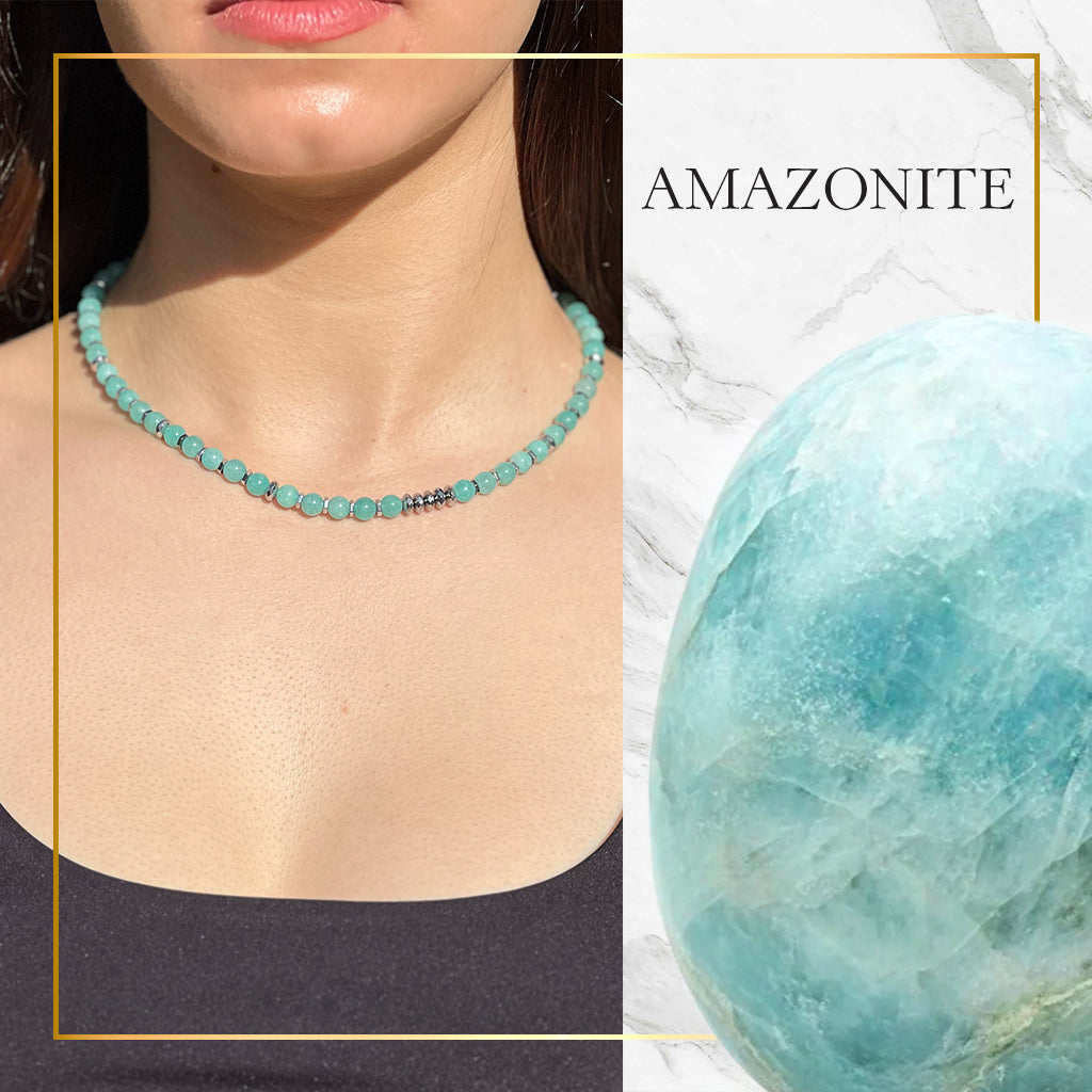 Fresh Start Moment – Amazonite Necklace (Silver Hematite Version)