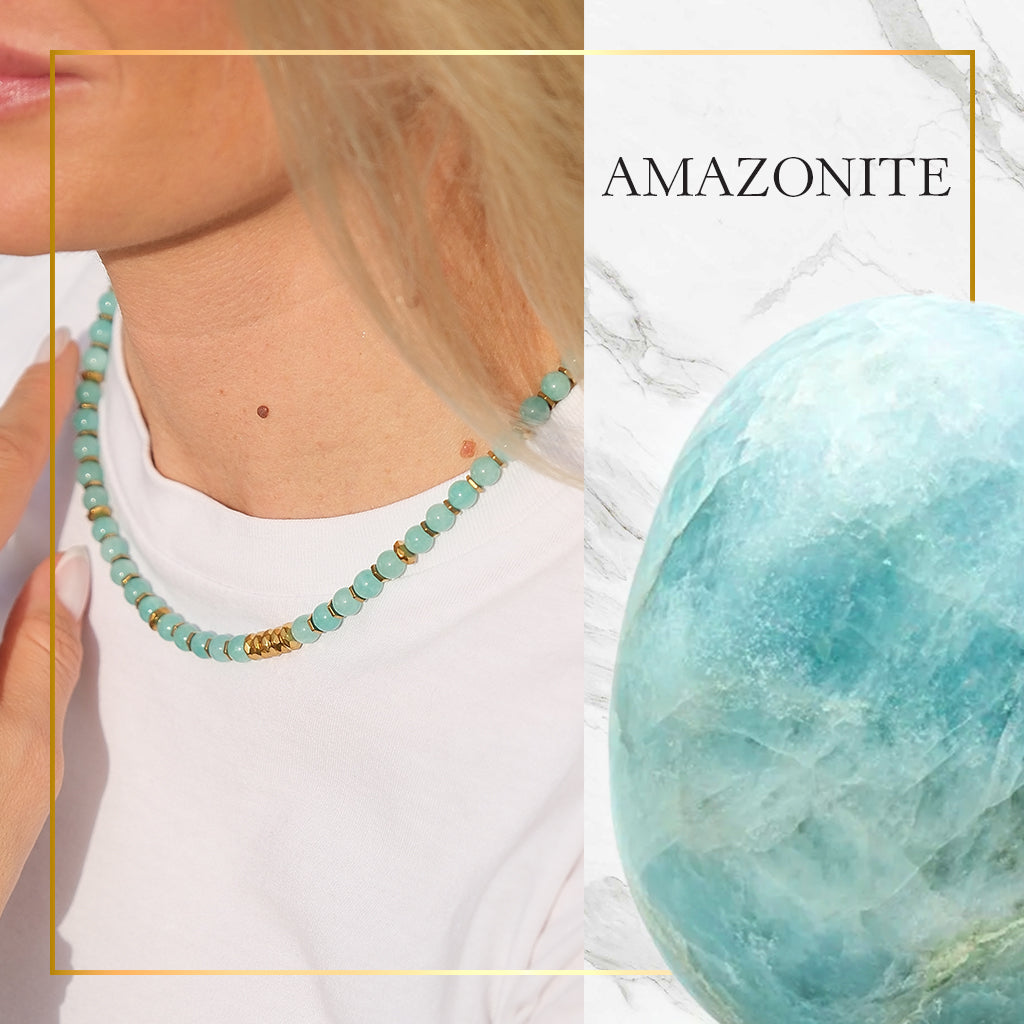 Fresh Start Moment – Amazonite Necklace (Gold Hematite Version)