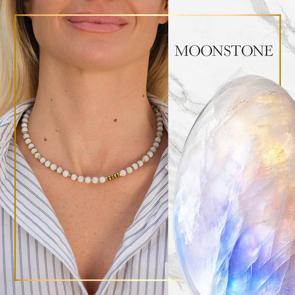 Life Bloom Moment – Moonstone Necklaces (Gold Version)