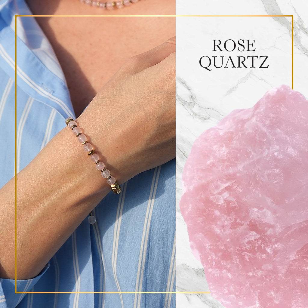 Heart Opening Moment – Rose Quartz Necklace Bracelet (Gold Version)