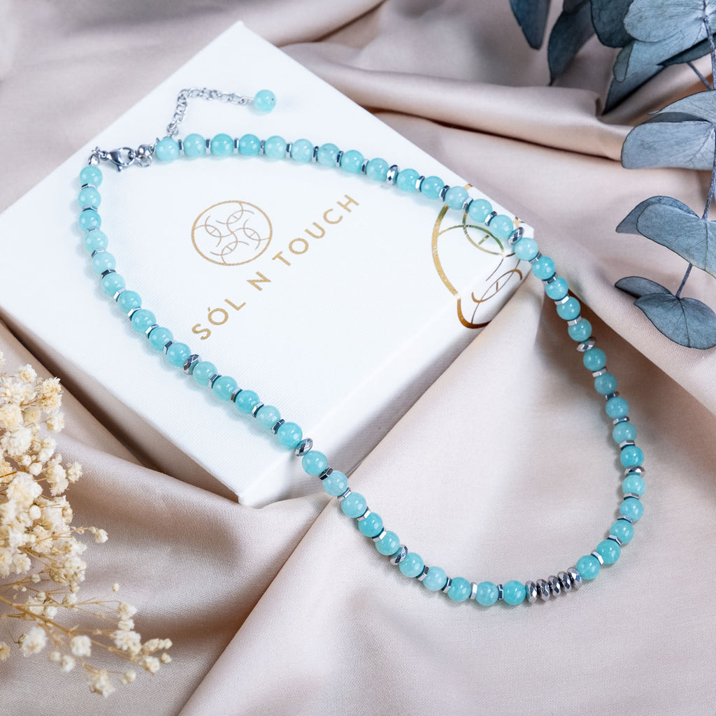 Fresh Start Moment – Amazonite Necklace (Silver Hematite Version)