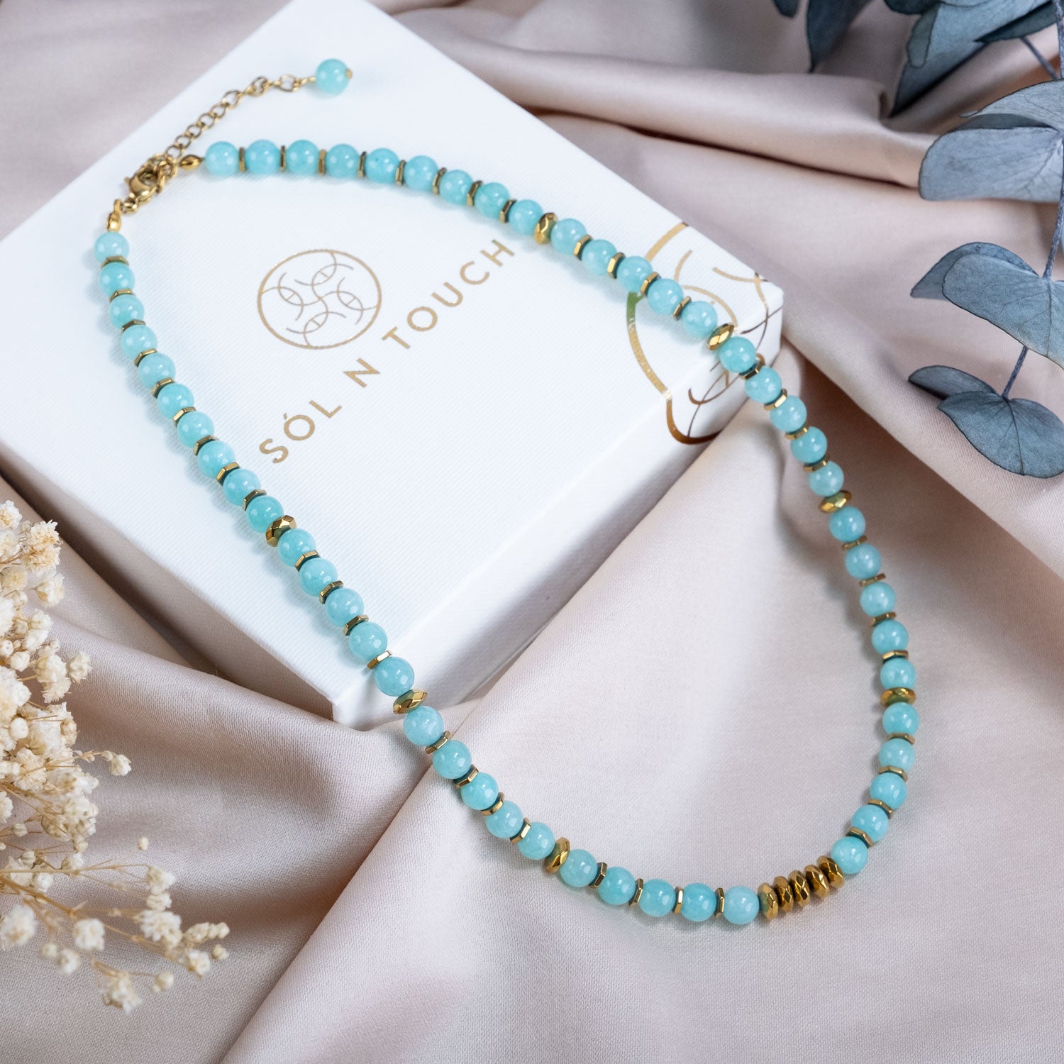 Fresh Start Moment – Amazonite Necklace (Gold Hematite Version)